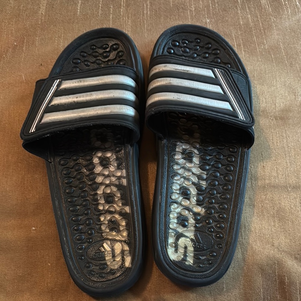adidas Black and Silver Men's Slip-On Sandals